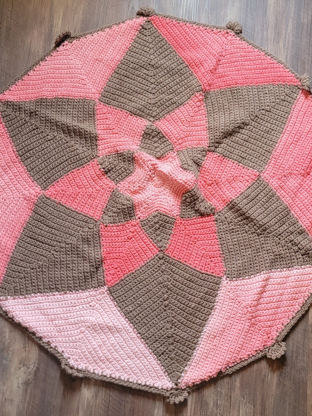 Handmade Crochet Star Baby Blanket in Pink and Brown
